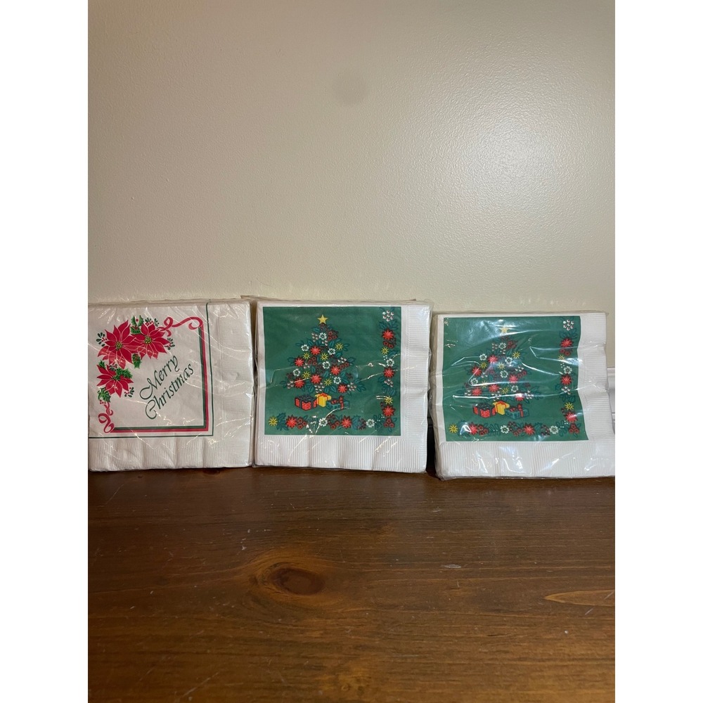 Vintage Christmas Luncheon Napkins Set 3 Packs Poinsettia Tree American Greeting